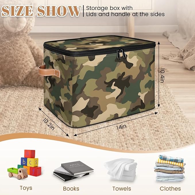 Storage Bins with Lids Brown Green Camo Storage Basket Clothes Organizer with Handles Closet Storage Containers for Clothing Bedding Blanket