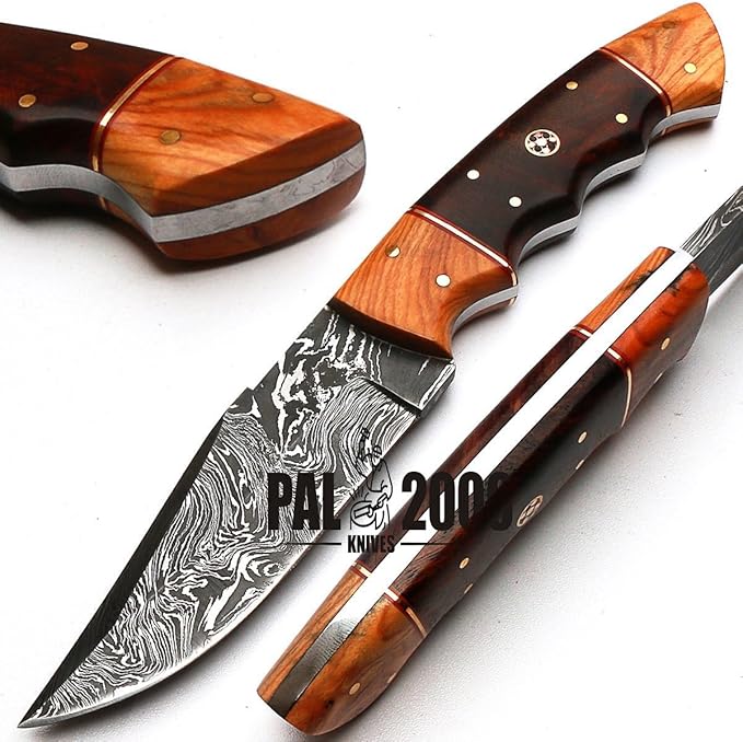 PAL 2000 KNIVES Custom Handmade Damascus Steel 10.4 Inches Skinner Knife - Wood Handle with Sheath 8998