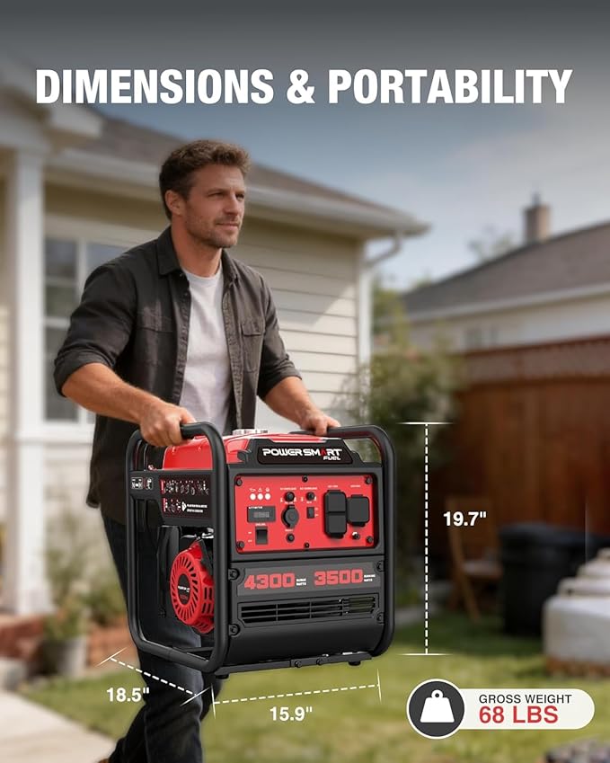 PowerSmart 4300-Watt Portable Generator with Inverter Technology 3500W Rated 223cc 4-Stroke Gas Powered Engine 30 Amp for Home Backup Camping Emergency