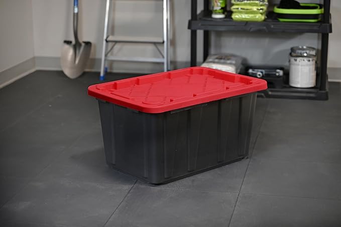 CX BLACK &amp YELLOW XTRA TALL 27-Gallon Heavy Duty Tough Storage Container &amp Snap-Tight Lid (28.5L x 19.4W x 15.2H) Weather-Resistant Design and Stackable Organization Tote [4 Pack]
