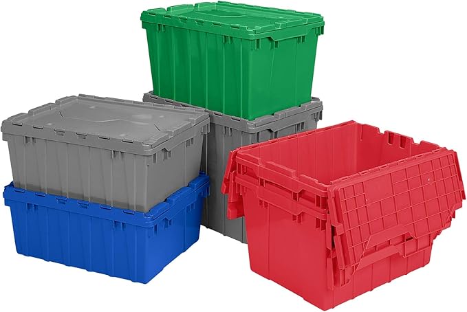 Akro-Mils 39170 Industrial Plastic Storage Tote with Hinged Attached Lid (21-Inch L by 15-Inch W by 17-Inch H) Blue (3-Pack)