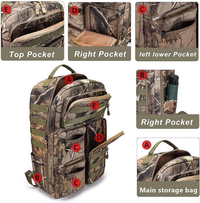 EUNOGO Hunting Backpack Camo Hunting Backpacks &amp duffle Bags Water resistant for Camping Hiking-30L(Green)