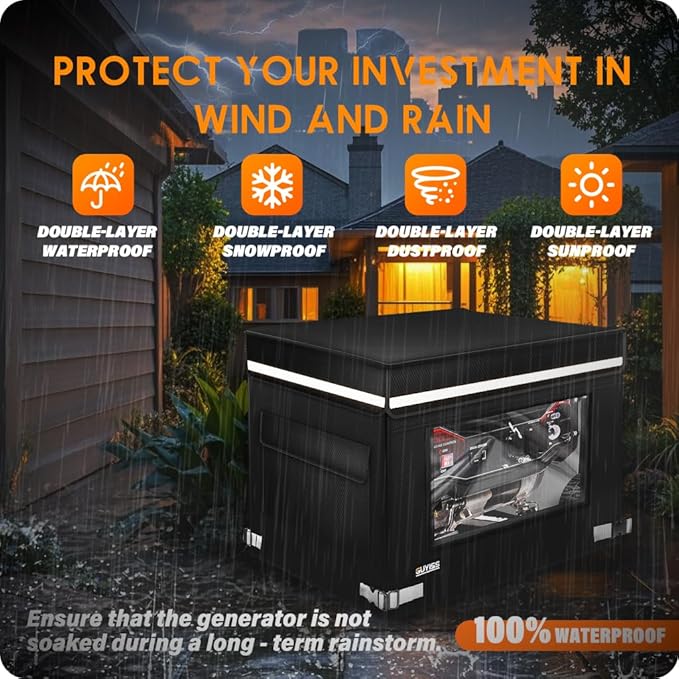 Generator Covers While Running 32x24x24 inch Generator Cover 900D+210D Heavy Duty Waterproof PVC Transparent Visual Operation Window Top Can Be Opened for Refueling. Black