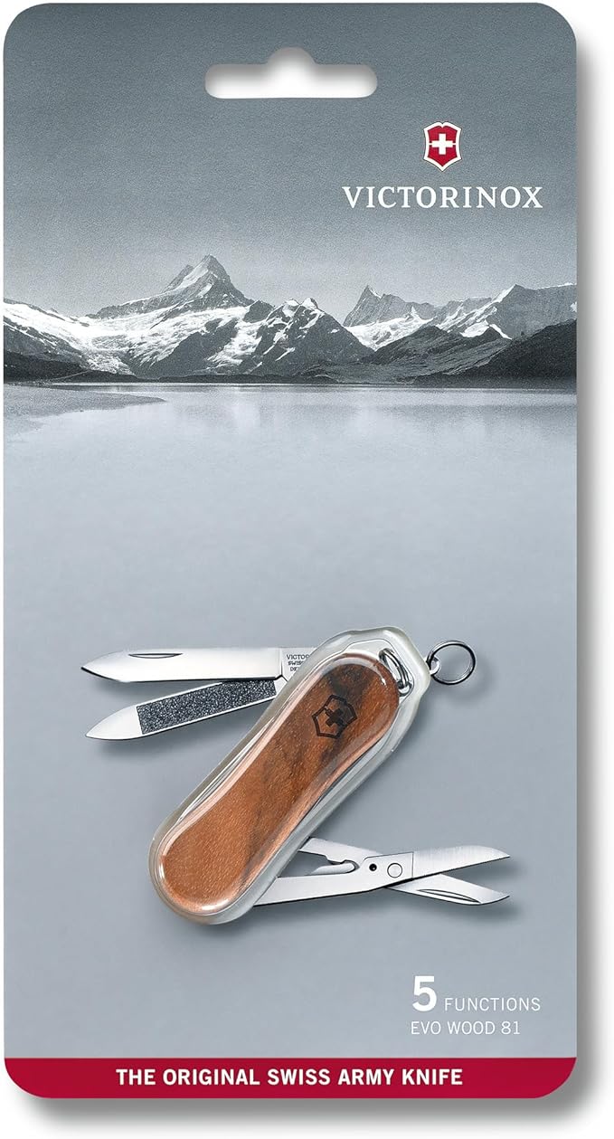 VICTORINOX 0.6421.63 Executive Wood 81 Swiss Army Knife Multi-functional Knife Trekking Hiking Wavy Blade Scissors Nail File Swiss Multi-Tool with 5 Functions