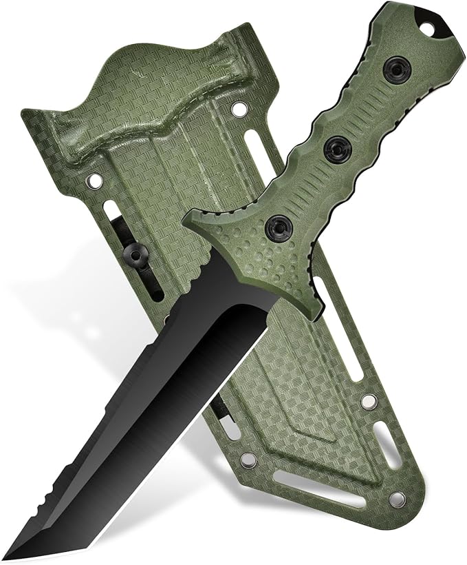10.5 Fixed Blade Survival Knife with Protective ABS Sheath - High Hardness Stainless Steel Outdoor Knife - Ergonomic Non-Slip ABS Handle - Professional Utility Tool for Camping Hiking and Fishing