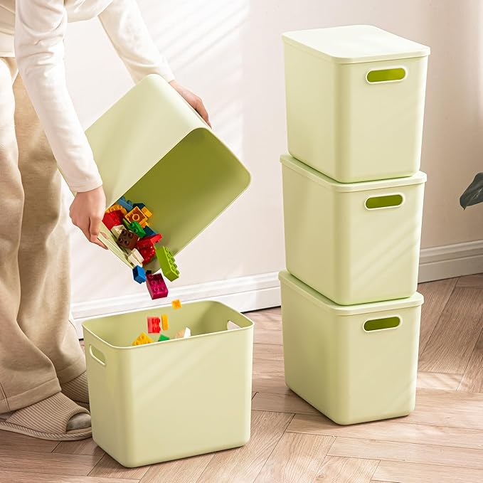 5 pack large plastic White storage bins with Lids Toy Box Chest with HandleOrganizer Containers Baskets for BabyNurseryShelvesPlayroom BedroomOfficeClosethome (Light Green 5L)