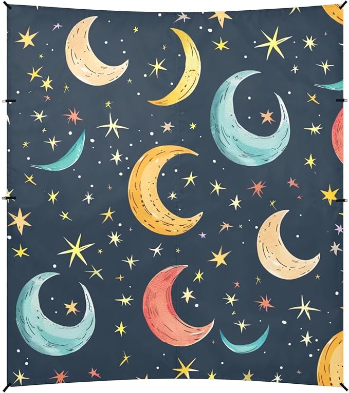 ALAZA Colorful Moon Stars Seamless Beach Tent Sun Shelter Portable Canopy Sunshade for Outdoor Camping Picnics Backyard Fun 10x9 ft