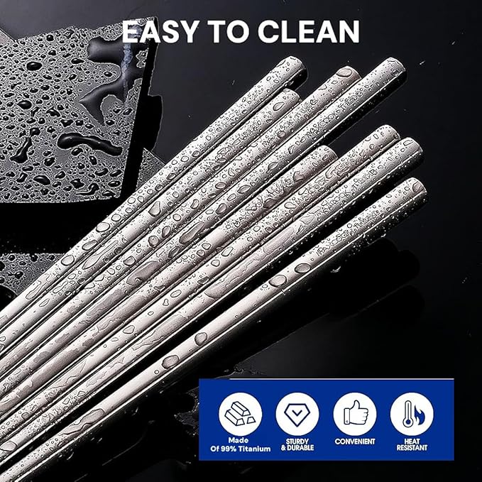 Titanium Chopsticks Reusable 3 Pairs Chopsticks Dishwasher Safe Non-Slip Titanium Chopsticks Present SetTravelCamping And Hiking （Silver）