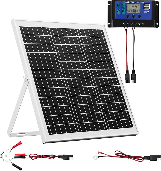 VEVOR 20W 12V Solar Panel Battery Charger Solar Battery Trickle Charger Maintainer with Intelligent MPPT Controller &amp Adjustable Mount Bracket IP67 Waterproof for Car Boat RV Motorcycle Trailer
