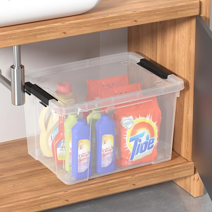 4-Pack 34 Quart Clear Plastic Storage Boxes with Lids Latching Bins Totes with Wheels