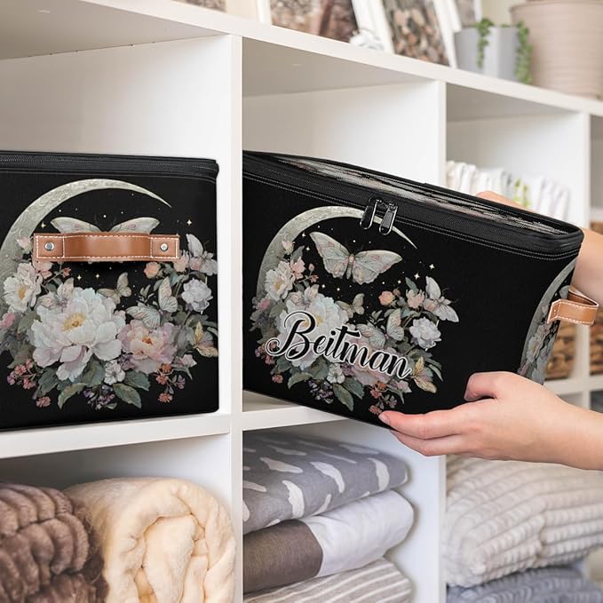 Storage-Bins with Lids Personalized Closet-Storage-Bins Under-Bed Stackable-Cubes-Box for Home Bedroom Moon Butterfly