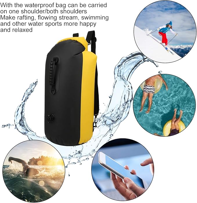 60l Dry Bag Double Air Nozzle Water Proof Backpack Electrostatic Adsorption Dry Storage Bag Backpack with Shoulder Strap for Travel Swimming Boating Kayaking