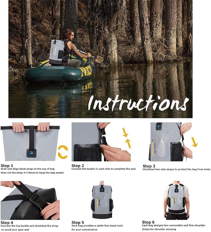 XhuangTech 30L Waterproof Drybag Water Sports Floating Backpack Durable Heavy Duty Duffel Bag for Kayaking Rafting Boating FishingCamping (Gray 30L)
