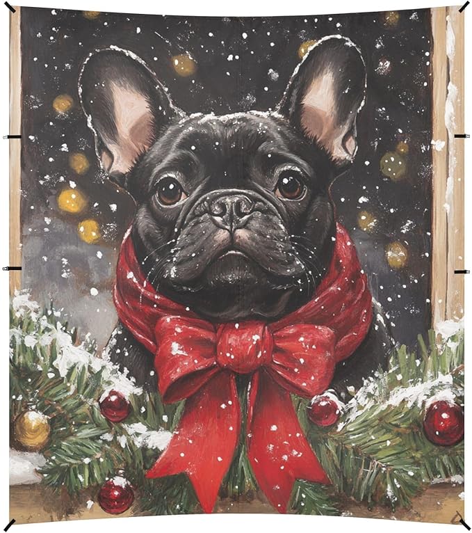 ALAZA Black French Bulldog Christmas Scene Snow Beach Tent Sun Shelter Portable Canopy Sunshade for Outdoor Camping Picnics Backyard Fun 10x9 ft