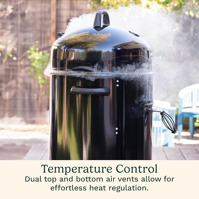 Cuisinart 18” Vertical Charcoal Smoker Integrated Thermometer Water Bowl and Dual Vents Perfect for Smoked Brisket Chrome Plated Grates Smoker Grill for BBQ Camping Tailgates
