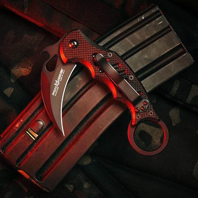 Fox Knives FX-599 G10 Black Emerson Wave Folding Karambit Rapid One-Handed Deployment Teflon Coating Black Idroglider Blade Finish Pocket Clip