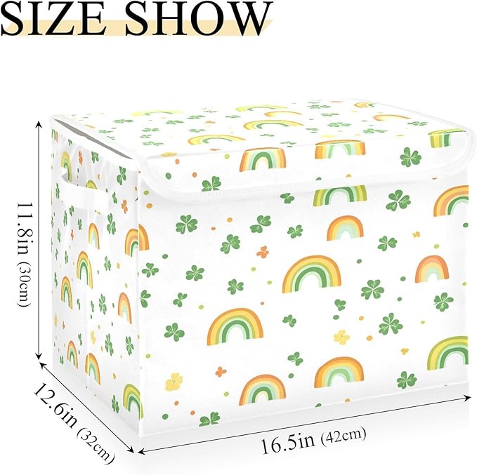 Rainbow and Lucky Straw Fabric Storage Bins with Lids and HandleFoldable Storage Bins with LidsCloset Organizers for Clothes Storage Room Organization Office Storage Chest Organizer