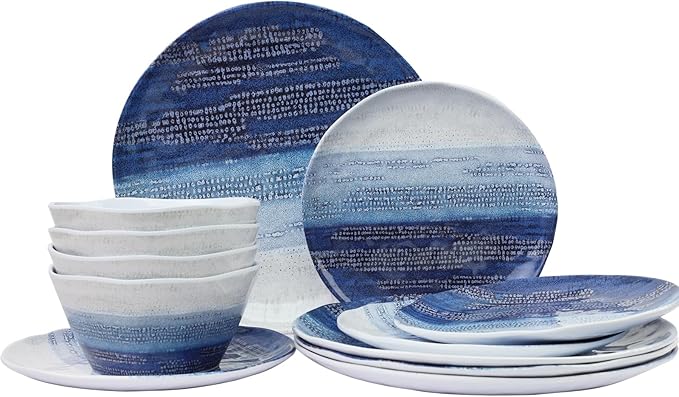 12PCS Melamine Dishes Set Blue Plates and Bowls Sets for Outdoor Camping EssentialsLightweight and Durable Just Stack them directly in the Backpack