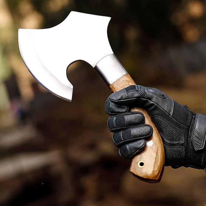 Hand Forged Mini Carbon Steel Axe - Battle Ready Bearded Axe/Hatchet 18.00 Inches for Camping Wood Chopping Hiking and Every Day Carry Axe with Leather Sheath ELI100