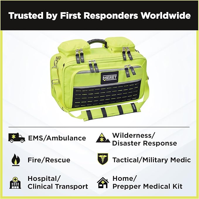 MERET OMNI PRO X Emergency Medical Backpack – Modular Trauma &amp First Aid Organizer with Easy to Clean Material – MOLLE Compatible – High Viz Yellow