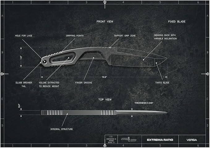 Extrema Ratio - Versa (Black - Expeditions) Fixed Blade Knife Böhler N690 Steel Blade with Dark Stone Finish Lightweight Aluminum Handle Ergonomic Design Precision Italian Craftsmanship