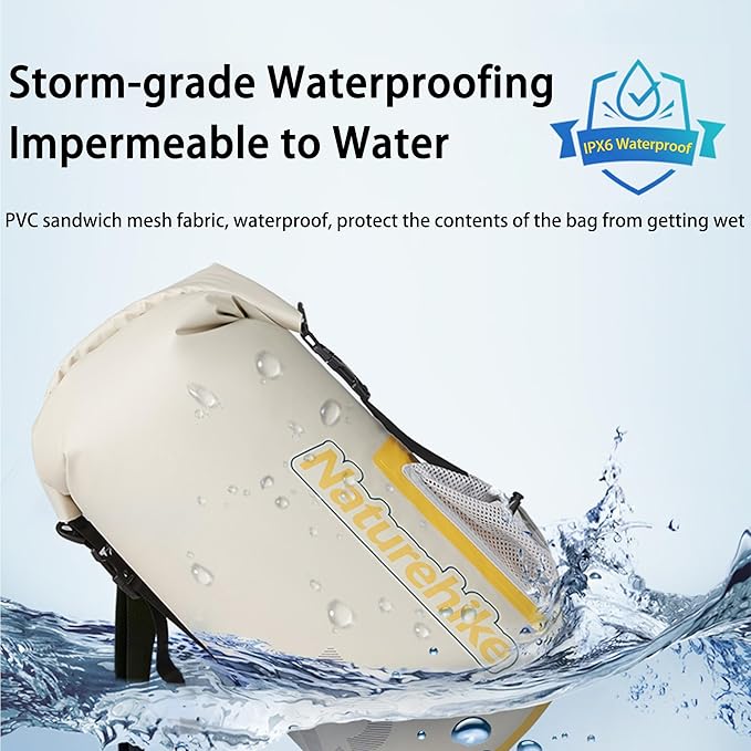 Naturehike PVC Floating Waterproof Dry Backpack 10L/15L Waterproof Pouch with Wider Shoulder Straps Roll Top Waterproof Backpack Sack for Travel Swimming Boating Kayaking Camping (White 10L)