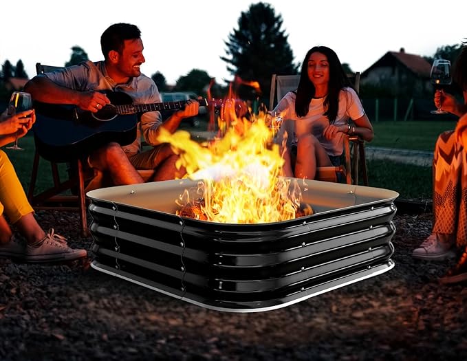 Fire Pit 36 Inch Height 11.5 Inch Square Galvanized Steel Fire Pit for Outside Heavy Duty Steel Fire Pits In-Ground for BackyardCamping BonfireRaised Garden Bed for Garden (3X3X1 FT)