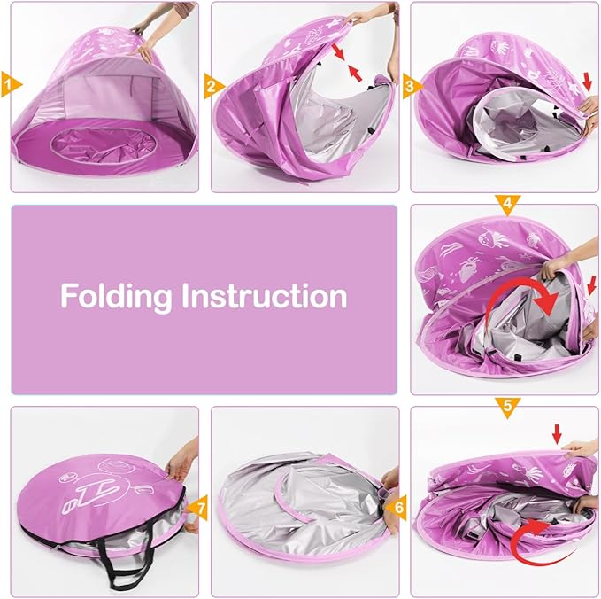 Zooawa Baby Beach Tent Pop Up Beach Tent Sun Shade for Beach Portable Shade Pool UV Protection Sun Shelter for Infant with Beach Sand Toys Set