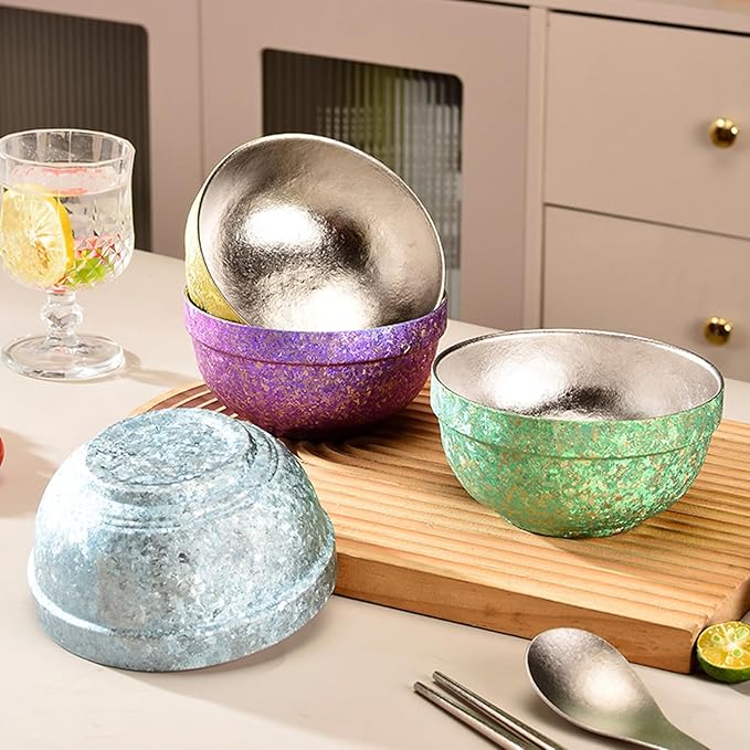 Titanium Camping Bowl Double Wall Insulated Bowl Stackable Lightweight Backpacking Dinnerware Durable Soup Cereal Rice Bowl for Home &amp Outdoor Use No Coating RT085T (Silver)