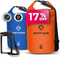 Earth Pak Waterproof Dry Bag - Roll Top Waterproof Backpack Sack (Blue 10L &amp Orange 30L)