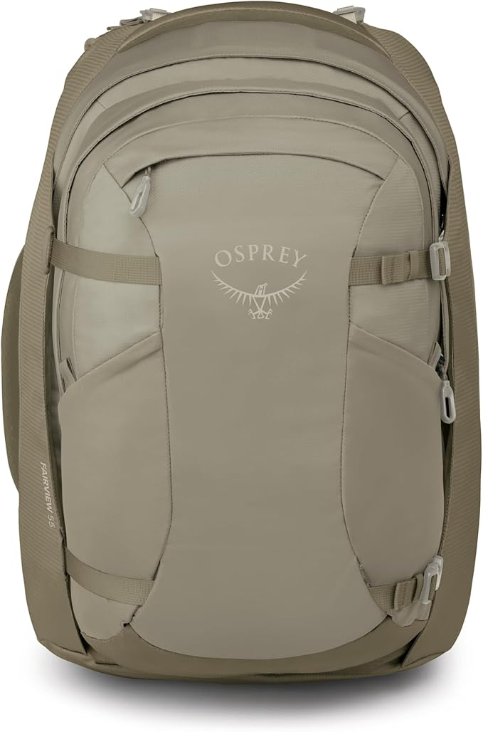 Osprey Fairview 55L Women's Travel Backpack - Carry On Bag with Personal Item Sized Detachable Daypack Sawdust-Olive Tan