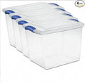 (4 pack) 27 Quart Clear Latching Storage Bin with Lid Stackable Plastic Container for Shelves Closet &amp Craft Storage