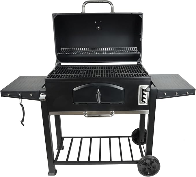 Grill Boss Charcoal Grill with Large 32-Inch Cooking Area - Includes Warming Rack Side Shelves Bottom Storage and Wheels for Outdoor BBQ Tailgating Camping &amp Backyard Grilling