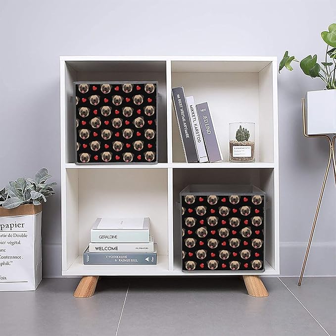 Space-Saving Fabric Storage Cubes Puppy Dog Pugs Gifts Pug Lovers Collapsible Baskets with Handles Stylish Storage Solution for Home