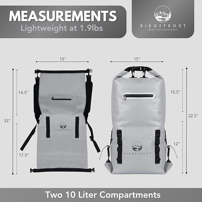 Yellow &amp Grey 20L Dry Bags - Pack of 2 | Waterproof w/2 Compartments | Dry Bags for Beach &amp More | Lightweight Roll-Top &amp Roll-Bottom backpack