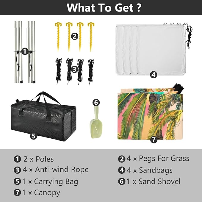 xigua Palm Tree Beach Tent Sun Shelter with Carrying Bag - Silver Coated Oxford Fabric Beach Canopy for Beach Camping Fishing - Includes Windproof Ropes Sandbags &amp Stakes
