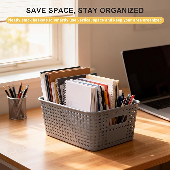 AREYZIN Plastic Storage Bins with LidStackable Storage Bins and Storage Baskets for ShelvesSmall Baskets for Organizing Small Storage Bins10.2x7.2x4.1 Inch6-Pack Gray