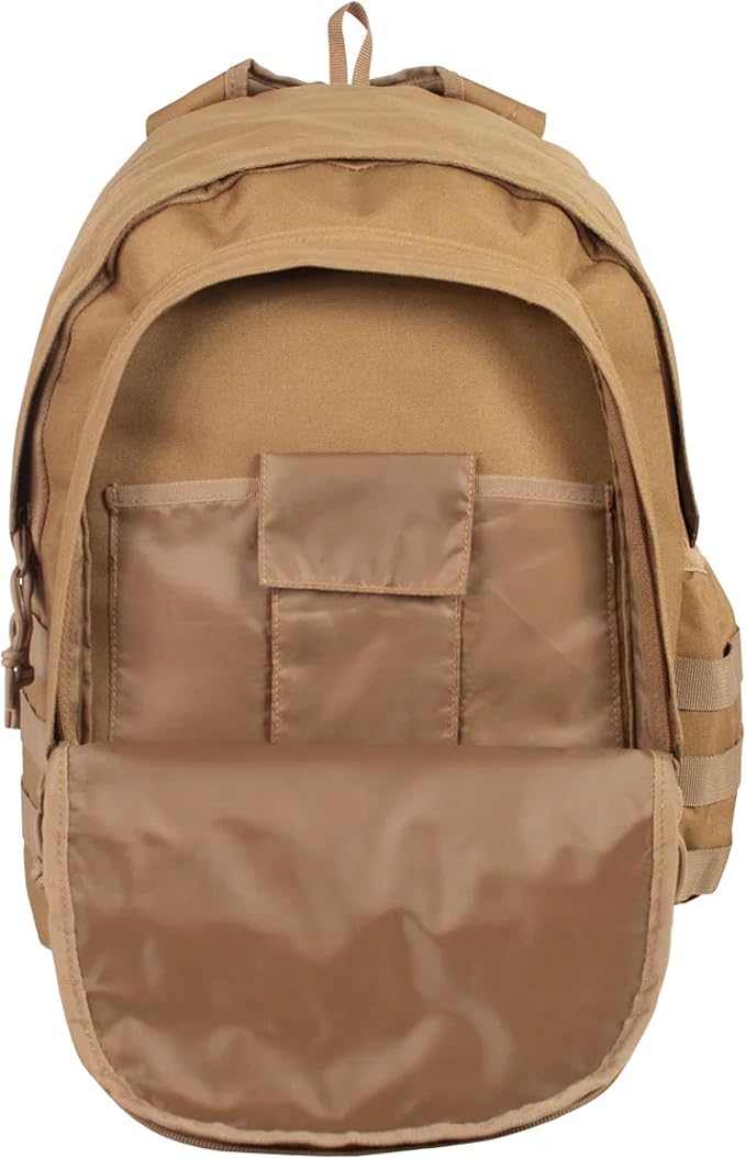 FOX OUTDOOR PRODUCTS Level 1 Tac-Pack Backpack w/Modular Webbing 22L Capacity Padded Straps for Hiking Camping &amp Travel COYOTE