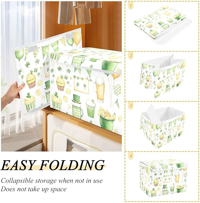St. Patrick's Day Background Fabric Storage Bins with Lids and HandleFoldable Storage Bins with LidsCloset Organizers for Clothes Storage Room Organization Office Storage Chest Organizer