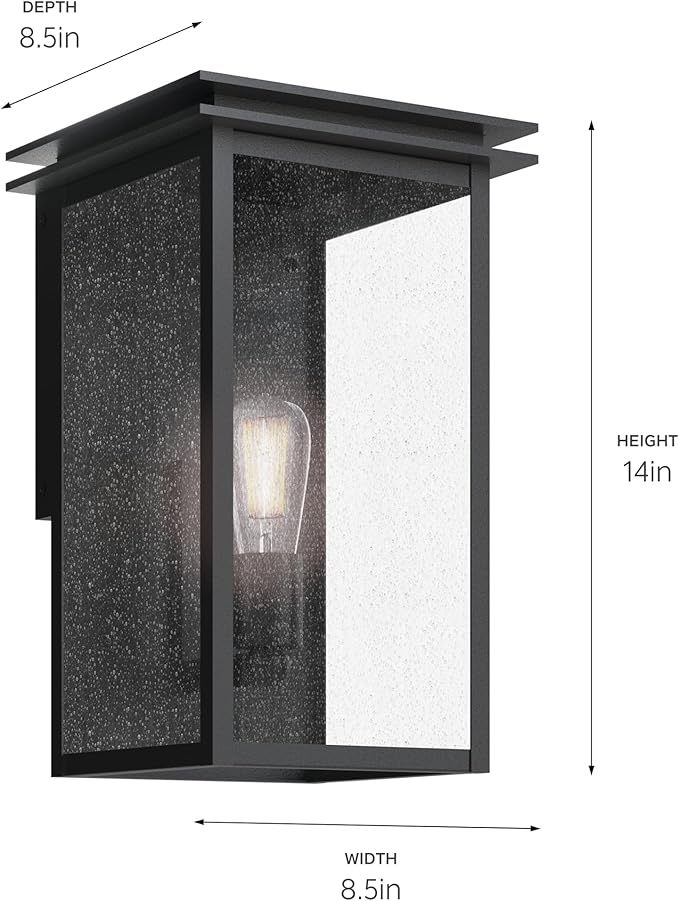 Kichler Arkville 14 1 Light Outdoor Wall Light with Clear Seeded Glass in Textured Black for Exterior Doors Walls Porch (14 x 8.5) 59541BKT