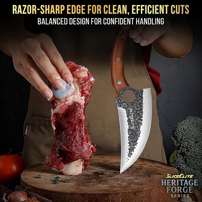 SliceElite 2PCS Hand-Forged Butcher Knife Set | Cleaver &amp Viking Knives for Meat Cutting | Professional Chef Knife Gift Box Perfect BBQ Tool for Men