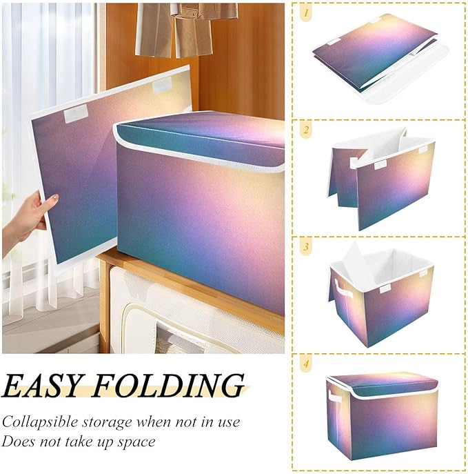 Blue Peach Lilac Yellow Gradient Storage Box with Lid Foldable Tool Storage Storage Bin Lid for School Supply Dormroom