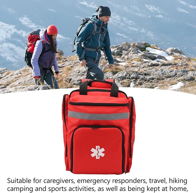 Red Firefighter Backpack Jump Bag Large Capacity Emergency Survival Gear Bag with Reflective Strip for Camping Hiking Sports