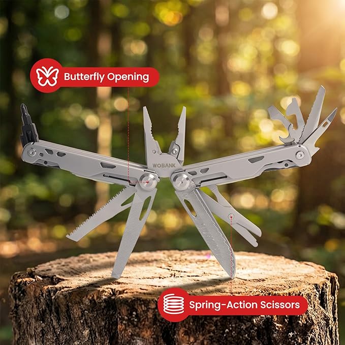 Multitool 29-in-1 Stainless Steel Multi Tool Pliers with Screwdriver Sleeve Damascus Pocket Knife Nylon Sheath for Survival Camping Hunting and Hiking