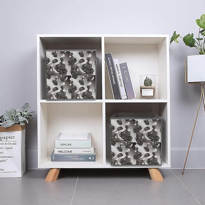 Collapsible Cube Storage Organizer with Handles Train Foldable Fabric Bin for Shelves Perfect for Closet Bathroom Kids' Room &amp Nursery