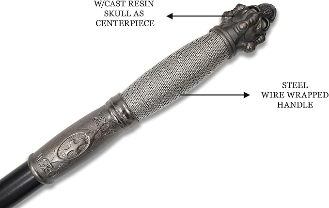 BladesUSA – Fantasy Axe – Full Size Fantasy Medieval Battle Axe Dual Blades and 11 Steel Spikes Around Center Skull. Wire Wrapped Handle Display Plaque - SW-701 – Collectible Display Replicas Silv