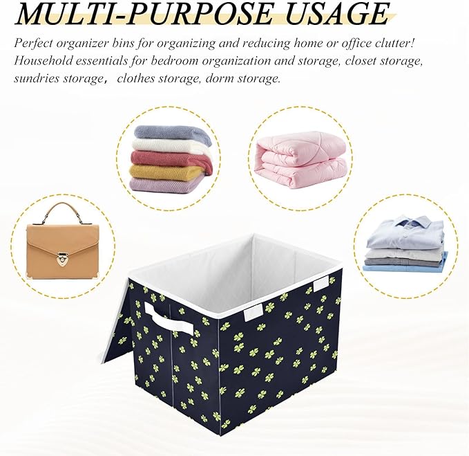 Cute St. Patrick's Day Patterns Fabric Storage Bins with Lids and HandleFoldable Storage Bins with LidsCloset Organizers for Clothes Storage Room Organization Office Storage Chest Organizer