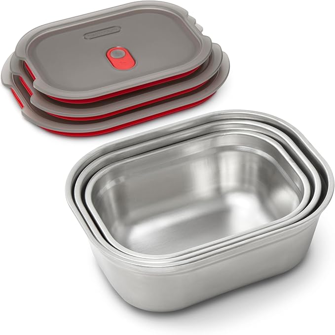 BLACK + BLUM Lunch Bowl Mixed Set - Reusable Meal Prep Containers for Picnic &amp Camping - Microwavable Stainless Steel Lunch Dinner Food Storage Box - Leak Proof Lid - Dishwasher Oven Safe - 20/30/