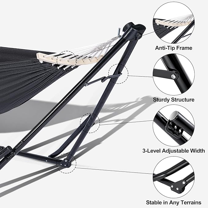 2-in-1 Hammock &amp Swing Chair for Teens – Adjustable Folding Chair with Collapsible Steel Stand Portable for Camping Travel Patio &amp Indoor Use Includes Carrying Case Supports 440 LBS