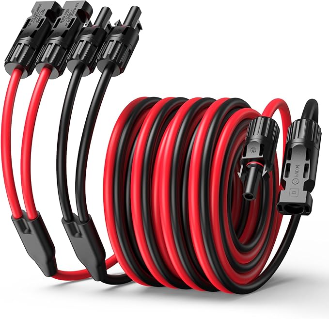 Bateria Power 30FT 12AWG Y-Branch Solar Connectors Extension Cable Solar Cable Parallel Adaptor Solar Panel Wire in Pair with Female and Male Connectors for Solar Panel (1*M/FF+1*F/MM)